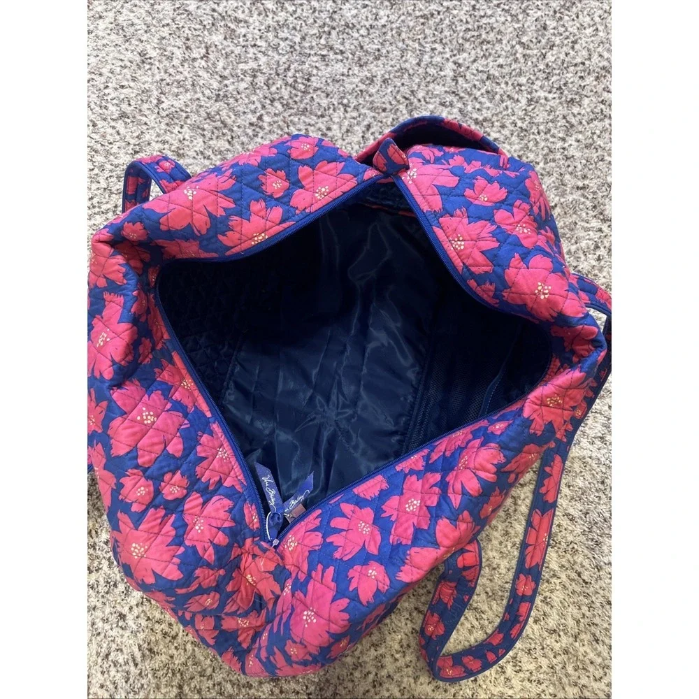 Vera Bradley New Large Duffel Bag Blue Pink Floral 2 Handles Quilt $85 Zip‎
